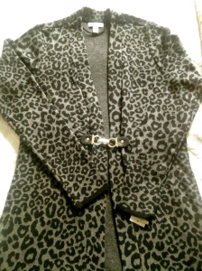 Beautiful cheetah-print sweater. ROAR!
